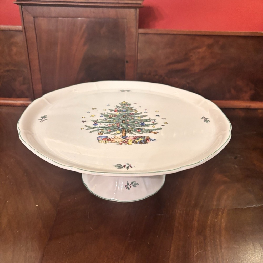 Nikko Japan Christmas Tree Pedestal Cake Stand Holiday Serving Plate 11"